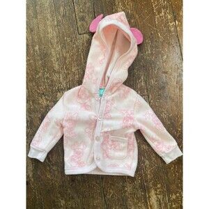 Disney Baby 0-3 Months Button Up Hooded Fleece Sweatshirt Pink W/ Ears